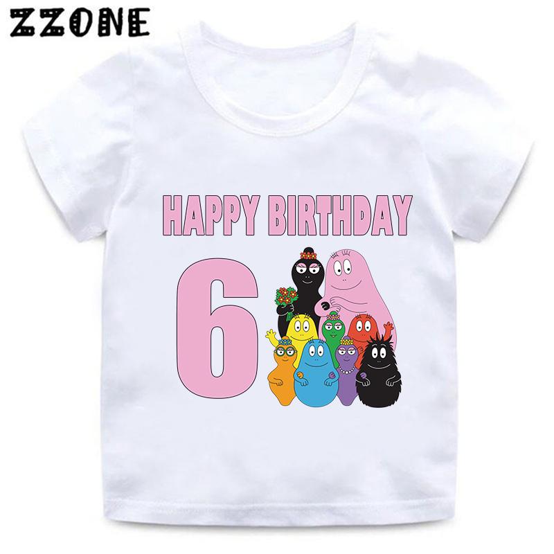 Cute Barbapapa Print Cartoon Girls Clothes 1 2 3 4 5 6 7 8 9 Years Happy Birthday Kids Short Sleeve T shirt Baby Boys TShirts