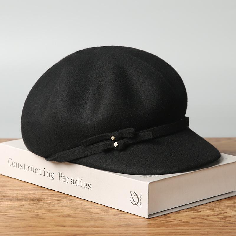 Autumn and winter new octagonal hat modified face shape woolen hat duck tongue beret women's hat