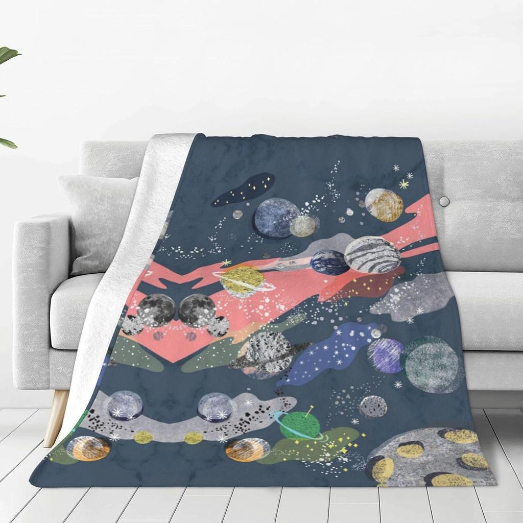Outer Space Planet Galaxy Print Flannel Blanket Universe Star Soft Warm Throw Blanket Sofa Bed Kids Astronomy Home Decor Gift