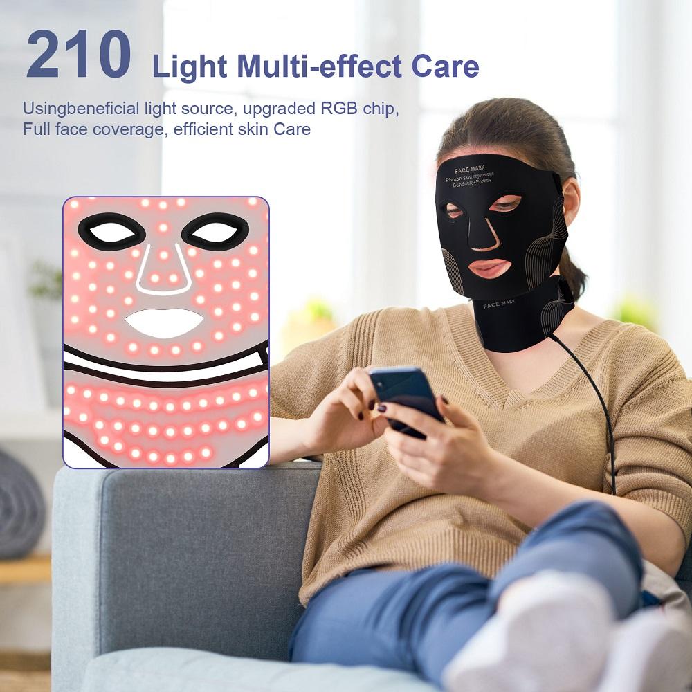 Силиконовая LED маска-патч для лица и шеи, 7 цветов LED, фотонная красная световая, инфракрасная терапия, гибкая маска для лица, восстановление кожи, беспроводное использование