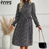 Women's Fashion Summer Spring Polka Dot Print Long Sleeve Half Turtleneck Casual Dresses