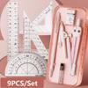 9PCS/Set Eraser Ruler Set Transparent Measuring Ruler Multi-Function Protractor  School Office