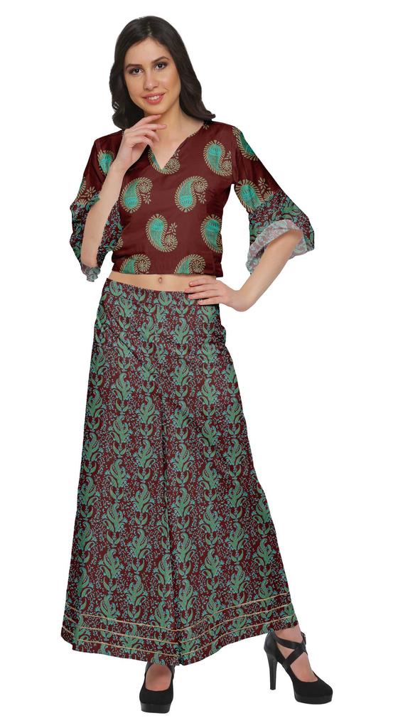 Moomaya Printed Loose Palazzo And Crop Top Set Ethnic Dress For Women Plus