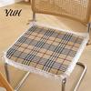 Thin Seat Pad for Home Cotton Linen Chair Pad, Striped Plaid Dining Mat with Lace Trim, Rustic Style Breathable Ties Office Barstool Non Slip Kitchen