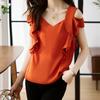 Летняя рубашка с v-образным вырезом, милые топы для женщин, повседневная блузка, модная рубашка, топы, женская шифоновая рубашка Lady Blusas Chic Elegant 27915