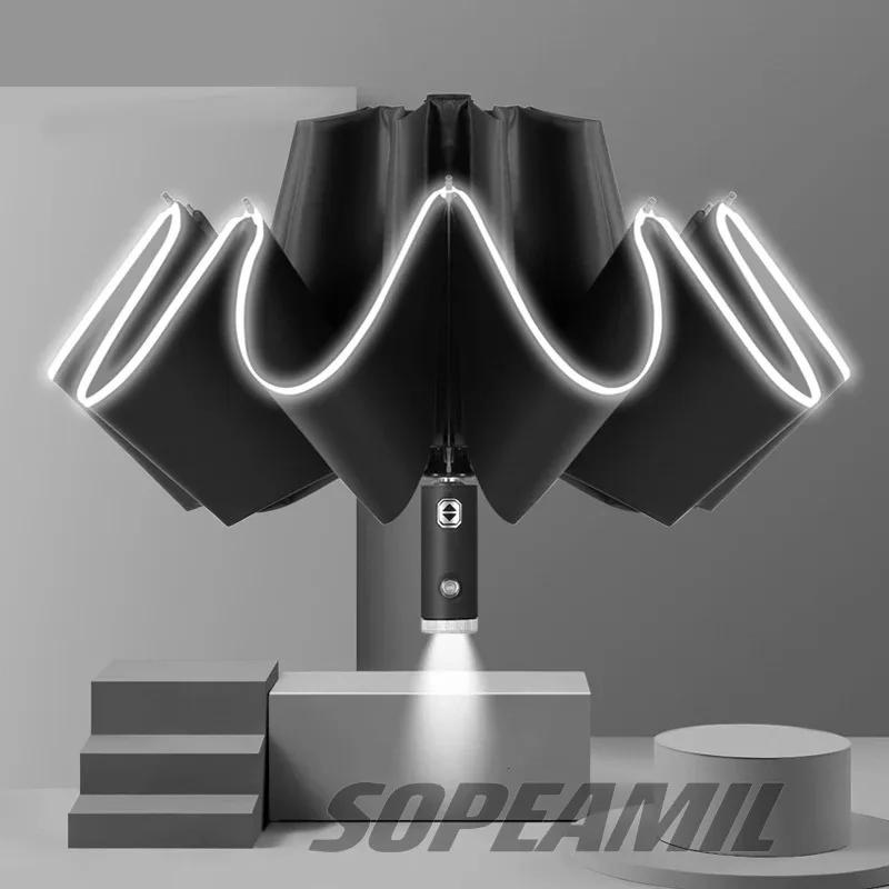 Car Sticker Tesla Car Led Light Automatic Folding Windproof Sunshade Umbrella For Tesla Cybertruck Beast Roadster Model 3 Model