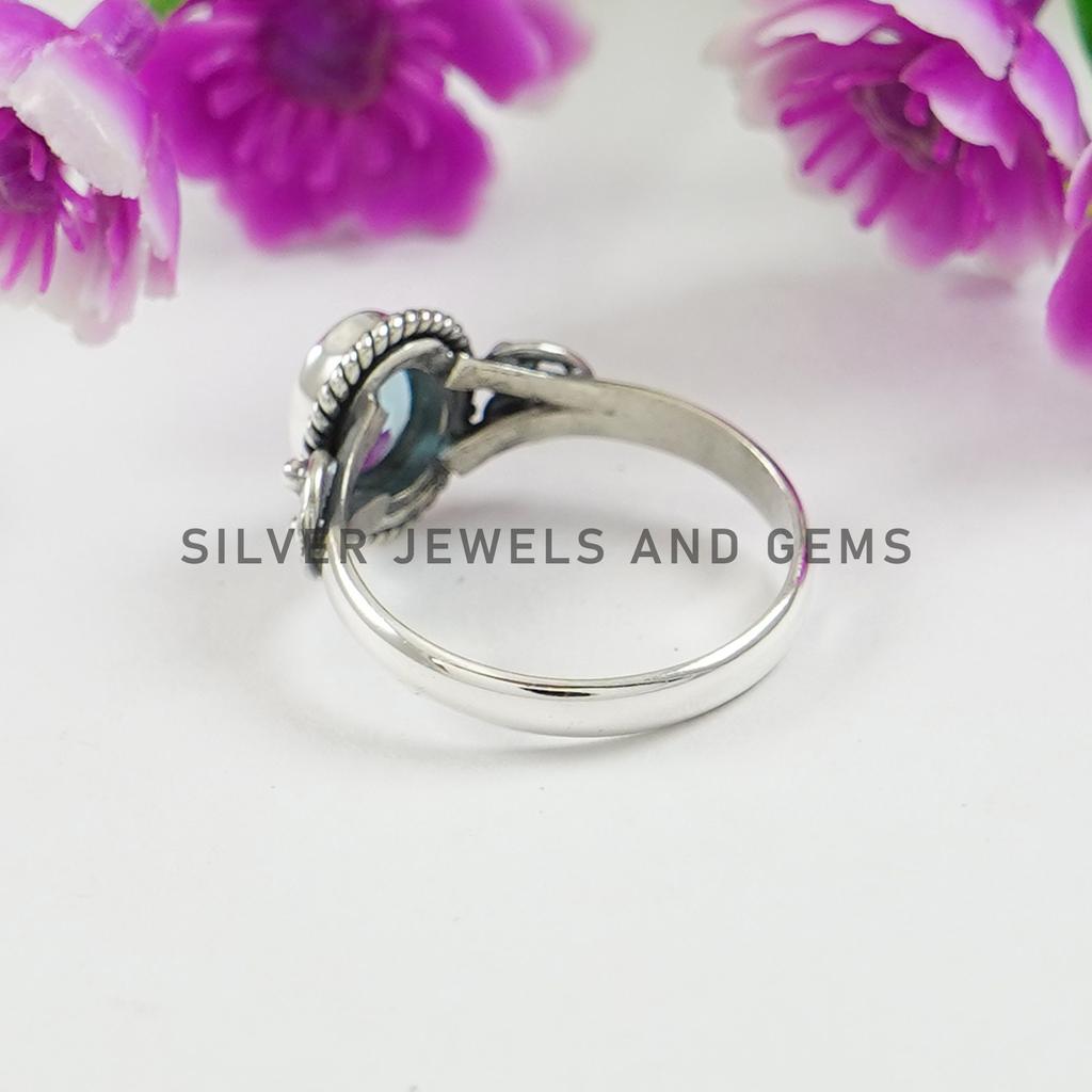 Blue Topaz Ring, Handmade Dainty Ring, Oval Topaz Ring, 925 Sterling Silver Ring, Wedding Ring, December Birthstone, Gemstone Ring