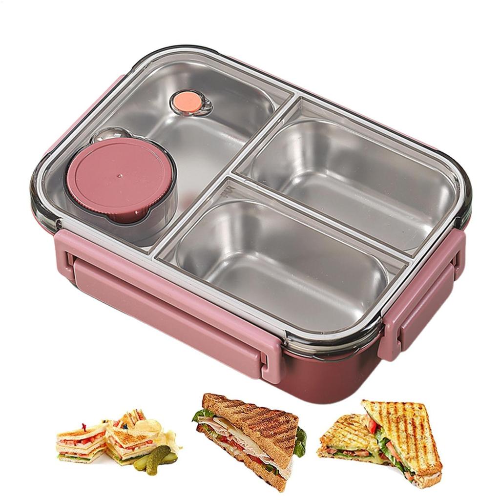 Large Capacity Lunch Organizer Kids Stainless Steel Lunch Box Leakproof Salad Box With 3 Compartments Portable Lunch Containers