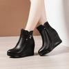 8см Маленький размер 32-43 Черные Ботильоны на танкетке с толстой подошвой 2025 Осень Зима Высокие каблуки Ботинки из короткого меха Кожа