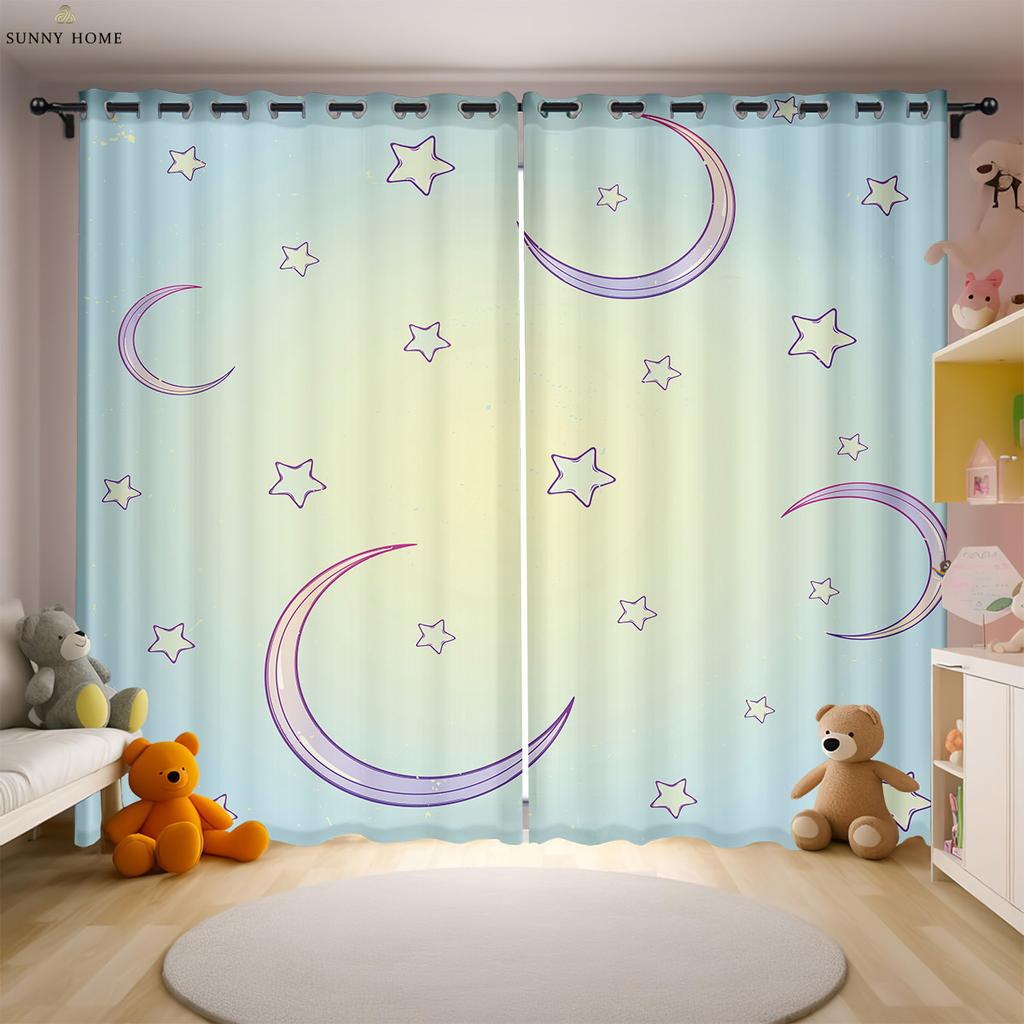 Милые занавески с принтом в виде звезд и облаков для украшения окон в комнате для девочек, легко стирать и ухаживать, 2 шт.