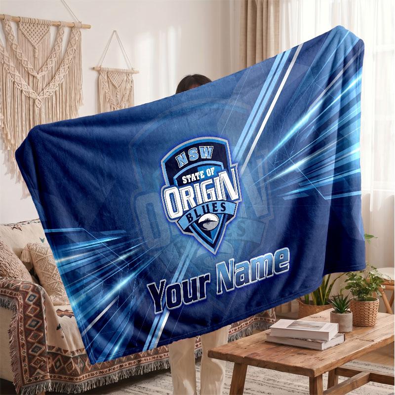 NSW Blues Flannel Blanket, Custom Name Text Personalized Soft Throw Blanket Home Decor Gift