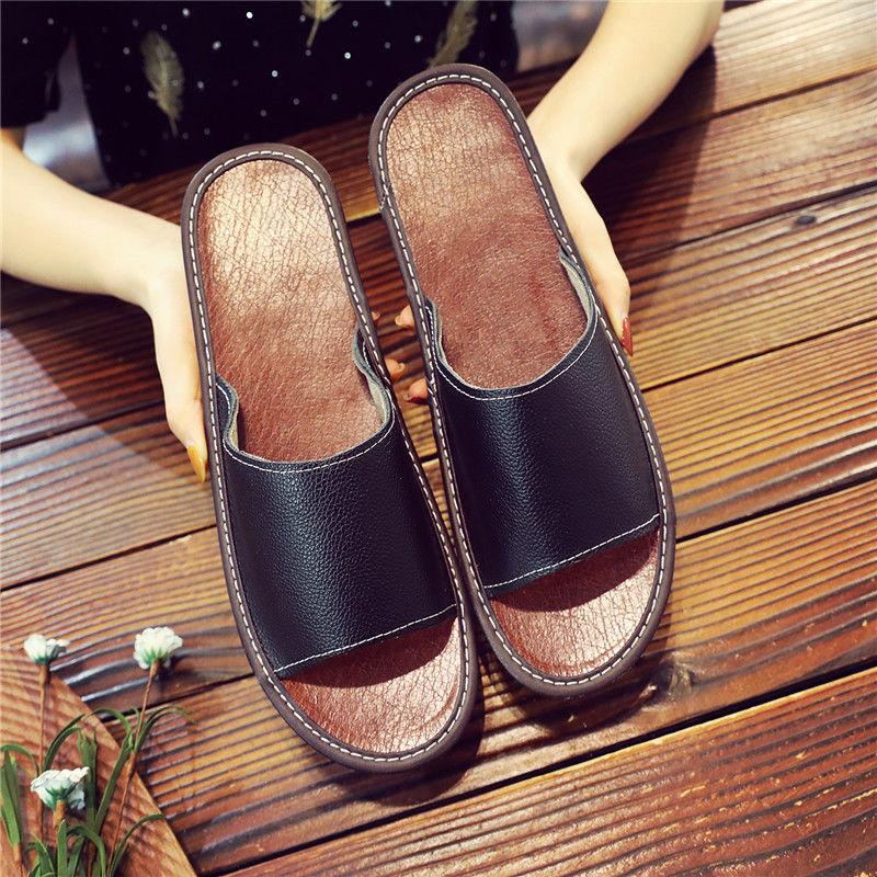 Slippers Indoor Men's and Women's Leather Shoes Home Summer Nonslip Solid Bottom Couple Cool Slippers Comfortable