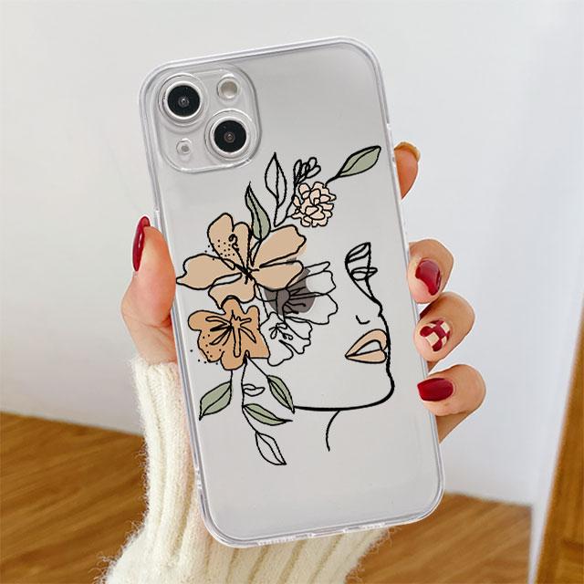 Прозрачный чехол для Apple iPhone 14 11 13 12 Pro 7 8 Plus XR X XS Max 6 6S 13Pro, силиконовый чехол для телефона Love Line Flower