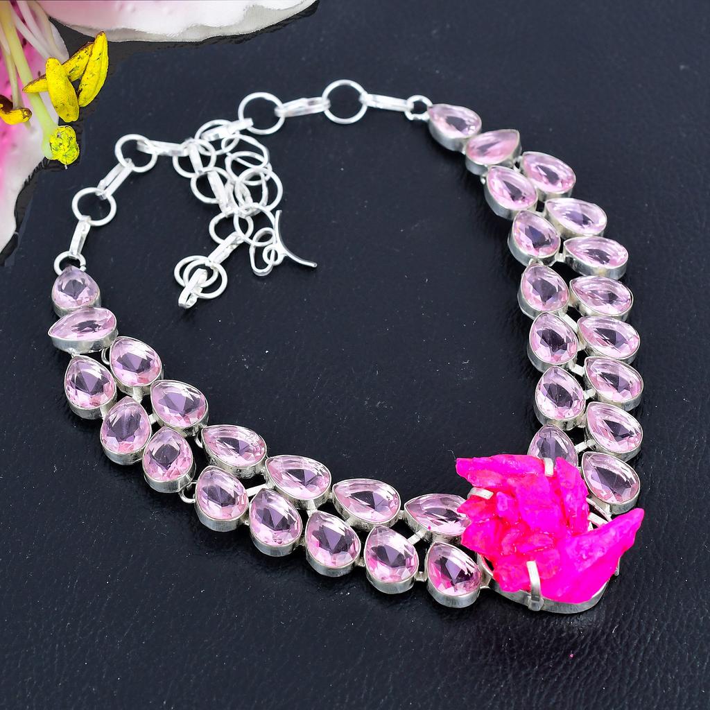 Pink Crystal Druzy, Kunzite 925 Sterling Silver Jewelry Necklace 18" KG-1840