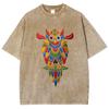 Cartoon Color Owl Print Ladies T-Shirt Loose Wash Oversized Crew Neck Short Sleeve Student Casual Simple Tee
