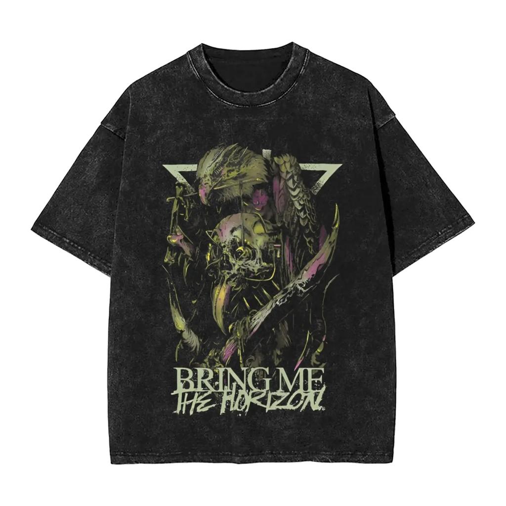 Футболки ROCK Band Bring Me The Horizon для фанатов BMTH Стираные Винтажные Топы Новинка Британский Летний Футболка Винтажные Свободные Хлопковые Топы