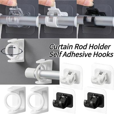 2PCS Curtain Rod Holder Self Adhesive 360° Rotatable Retractable Pole Towel Rod Hooks Wall Hanger Kitchen Bathroom Accessories