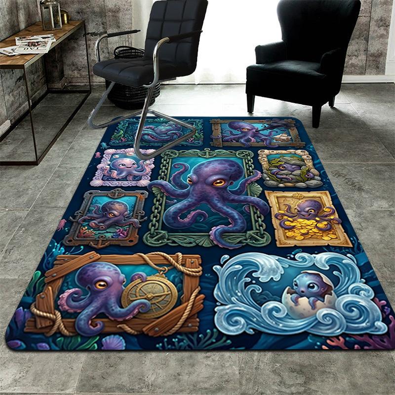 Octopus Frames Adventure Pattern Rug Floor Mat for Living Room or Bedroom Soft and Comfortable Carpet a Gift for Birthday and Holiday.