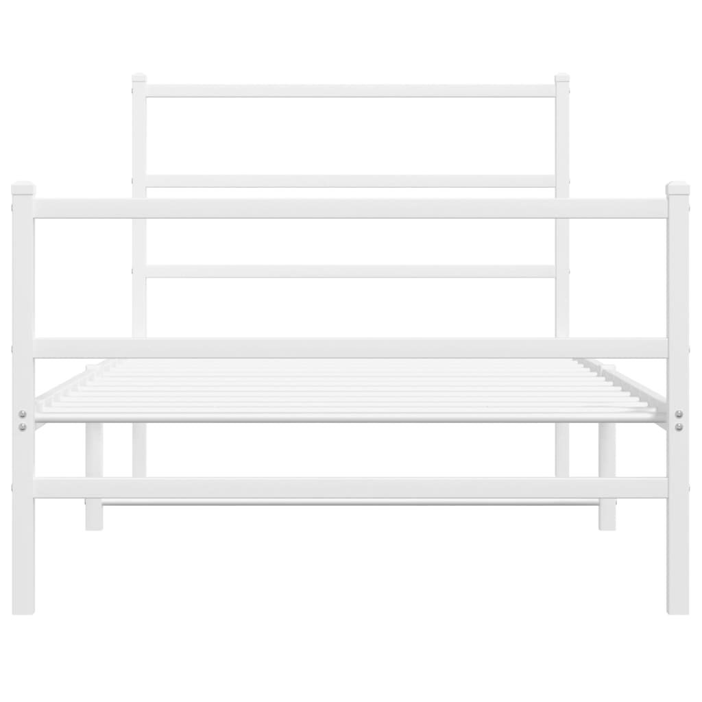 Metal Bed Frame with Headboard and Footboard White 100 x 190 cm