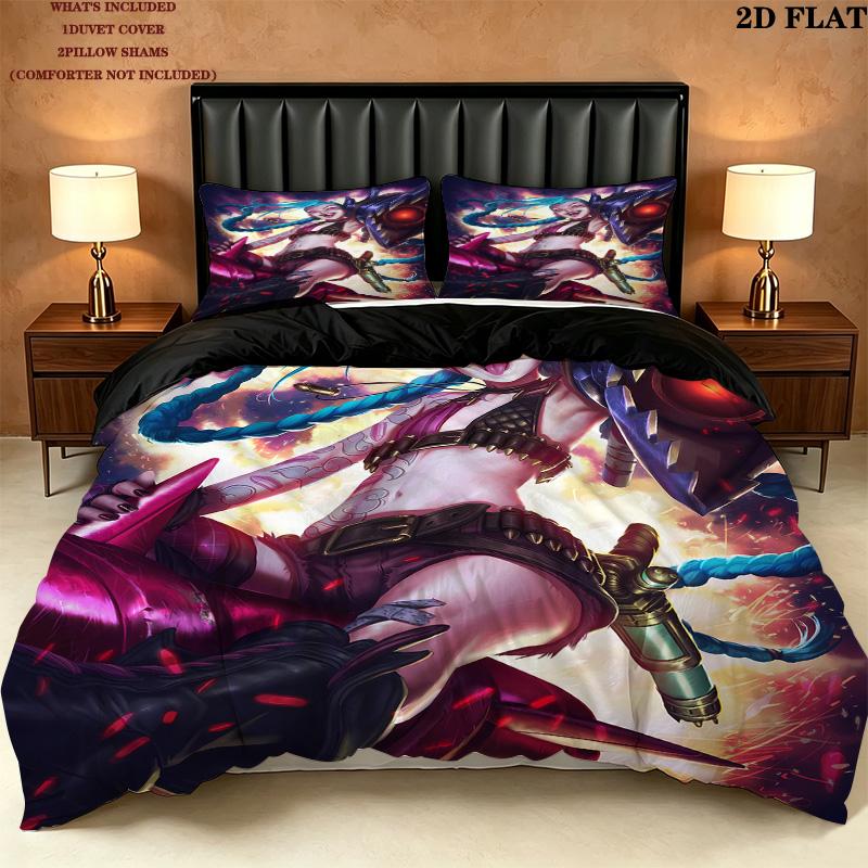 Jinx Pattern Bedding Quilt Set Quilt Cover Pillowcase Home Birthday Gift(1 * duvet cover + 2 * pillowcase, without core)