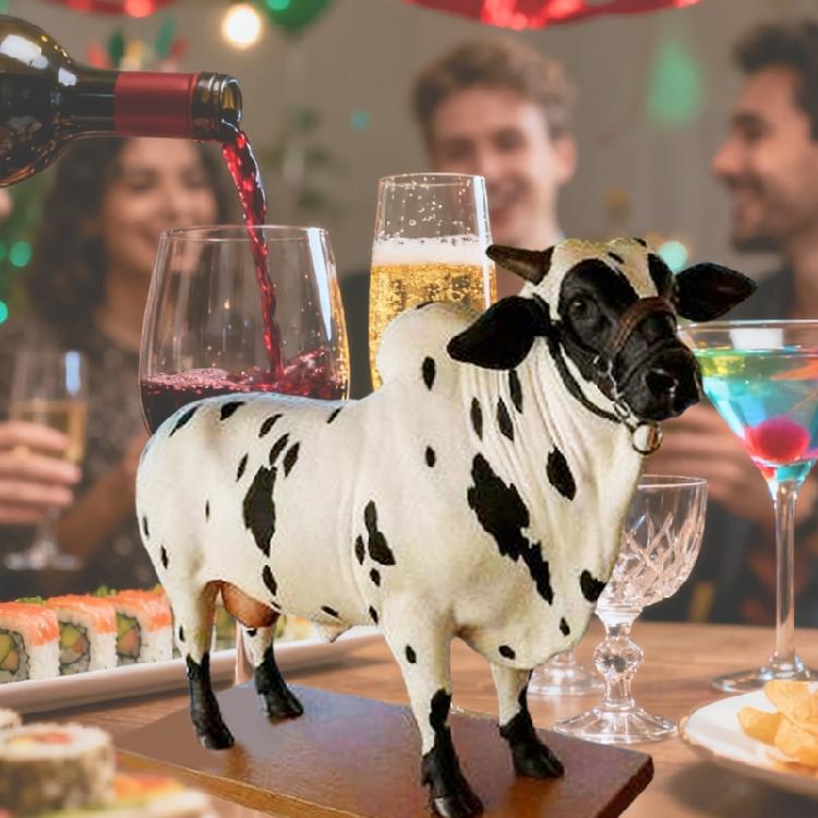 Креативный диспенсер для ликера в форме быка для бара, декантер для вина, скульптура животного из смол ручной работы со стабильным деревянным основанием