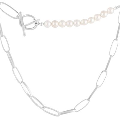 Серебряное колье с искусственным жемчугом (2115670)