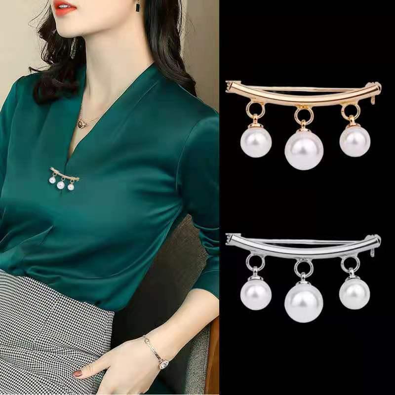 Anti-exposure Jewelry Fashion Brooch Temperament Korean Style Corsage High-end Alloy Pin Rhinestone Pearl Fixed Accessories