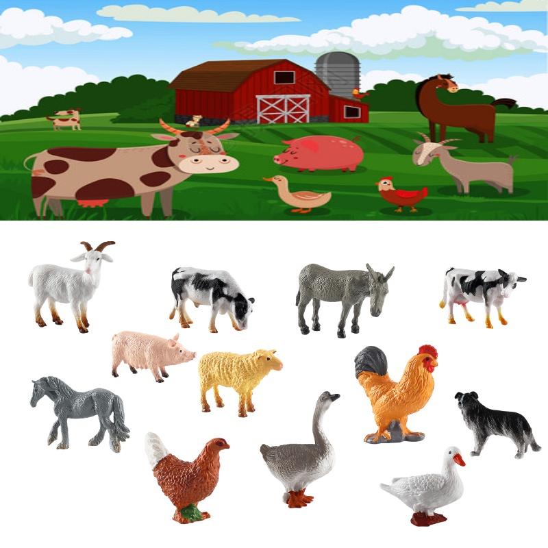 Educational Farm Animal Toy Set For Kids, 12 Miniature Figures Included