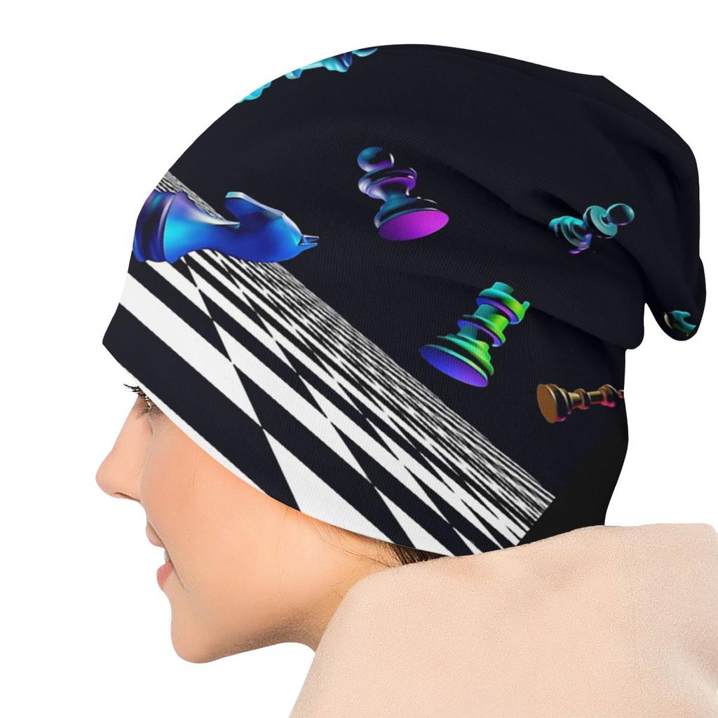 Chess Design Autumn Female Warm Beanies Double Used Casual Bonnet Hats