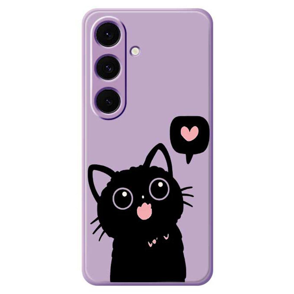For Samsung Galaxy S25+ Case Love Black Cat Pattern Printing Straight Edge TPU Phone Back Cover