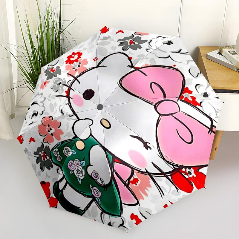 1pc Hello Kitty Floral Print Automatic Opening Folding Umbrella with 8-Rib Iron Frame - Perfect for Outdoor Use, Festive Gifts, Travel, Daily Use, and