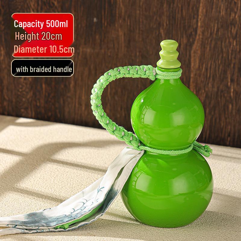 In Stock: 500ml Multicolor Imitation Porcelain Gourd Bottle with Hand Rope, Shoulder Strap & Accessories, Easy to Carry