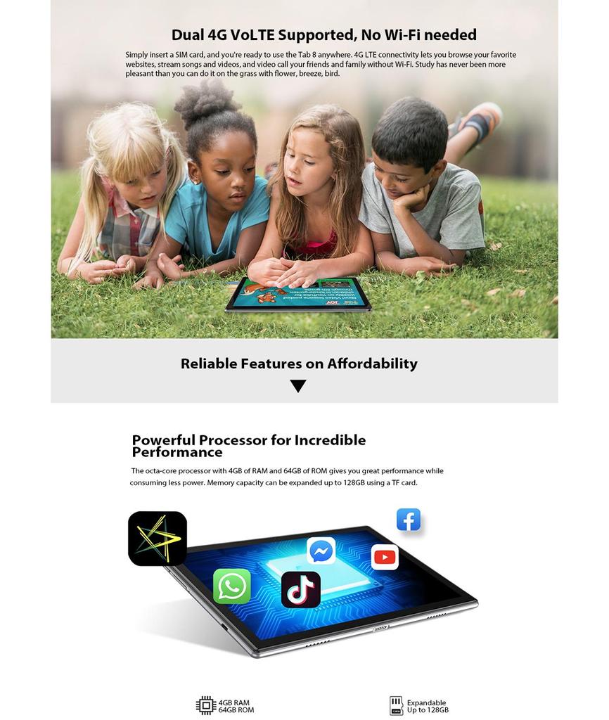 Планшет Blackview Tab 8 с экраном 10.1 дюйма, ОЗУ 4Гб, встроенная память 64Гб, батарея 6580 mAh
