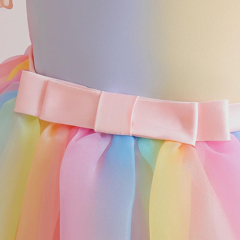 Радужное платье принцессы с открытыми плечами для девочек на свадьбы и особые случаи