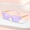 SO&EI Fashion Cat Eye Jelly Green Purple Sunglasses Women Retro Chain Decoration Shades UV400 Trending Men Gradient Sun Glasses