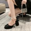Туфли-лодочки на толстом каблуке с жемчужной пряжкой на щиколотке, женские туфли Мэри Джейн со шнуровкой и завязкой-бабочкой, женские туфли на платформе и высоком каблуке 2024 года, модельные туфли