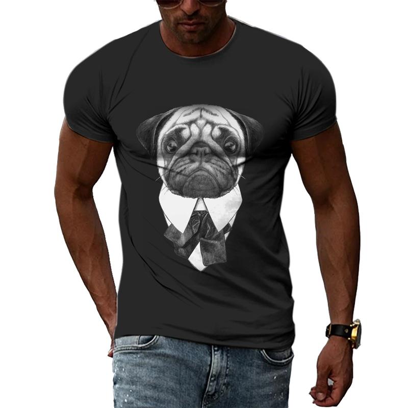 Летние модные мужские футболки с забавным животным и собакой, 3D трендовые индивидуальные повседневные черные футболки с принтом, топ в стиле Харадзюку с круглым вырезом в стиле хип-хоп