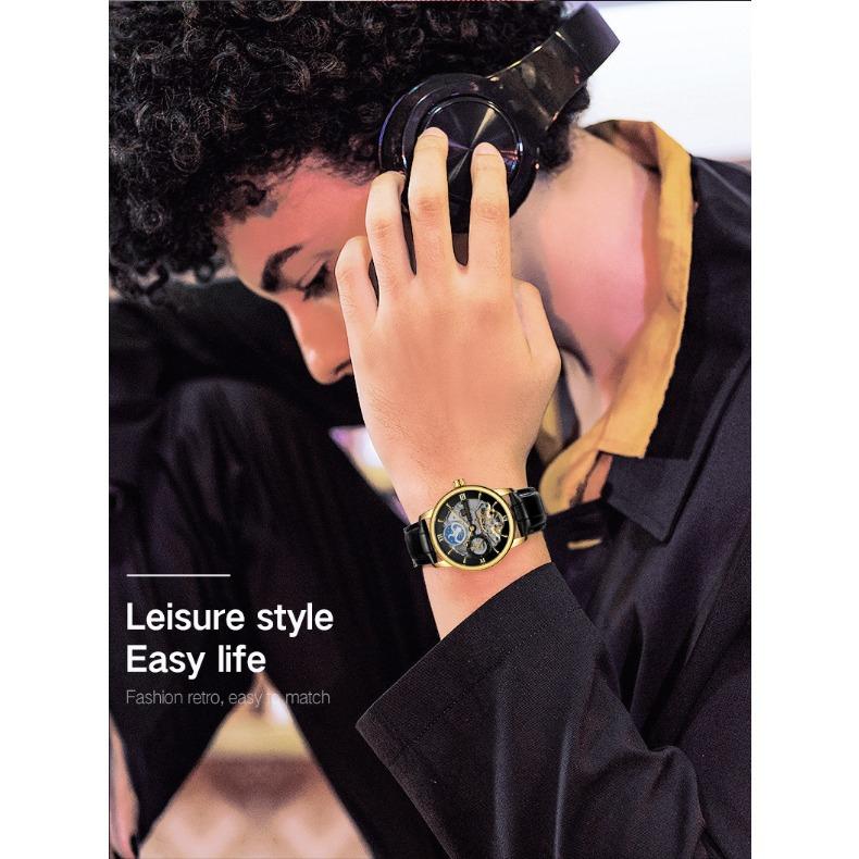 Forsining Мужские модные повседневные автоматические механические часы с фазой полой луны SLZe229-A