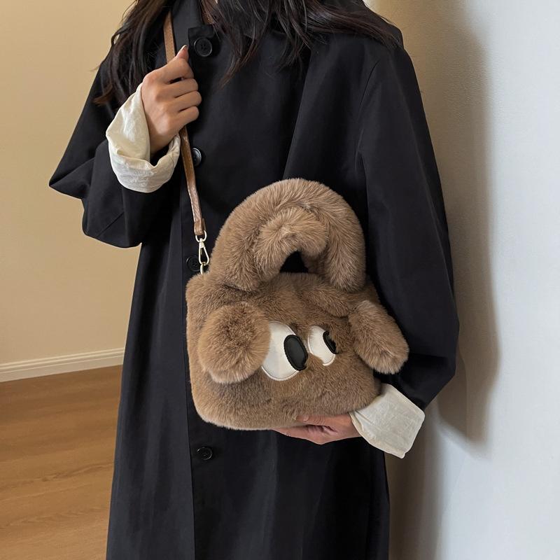 IELGY Женская меховая сумка, переносная плюшевая сумка-ведро через плечо с рисунком из мультфильма