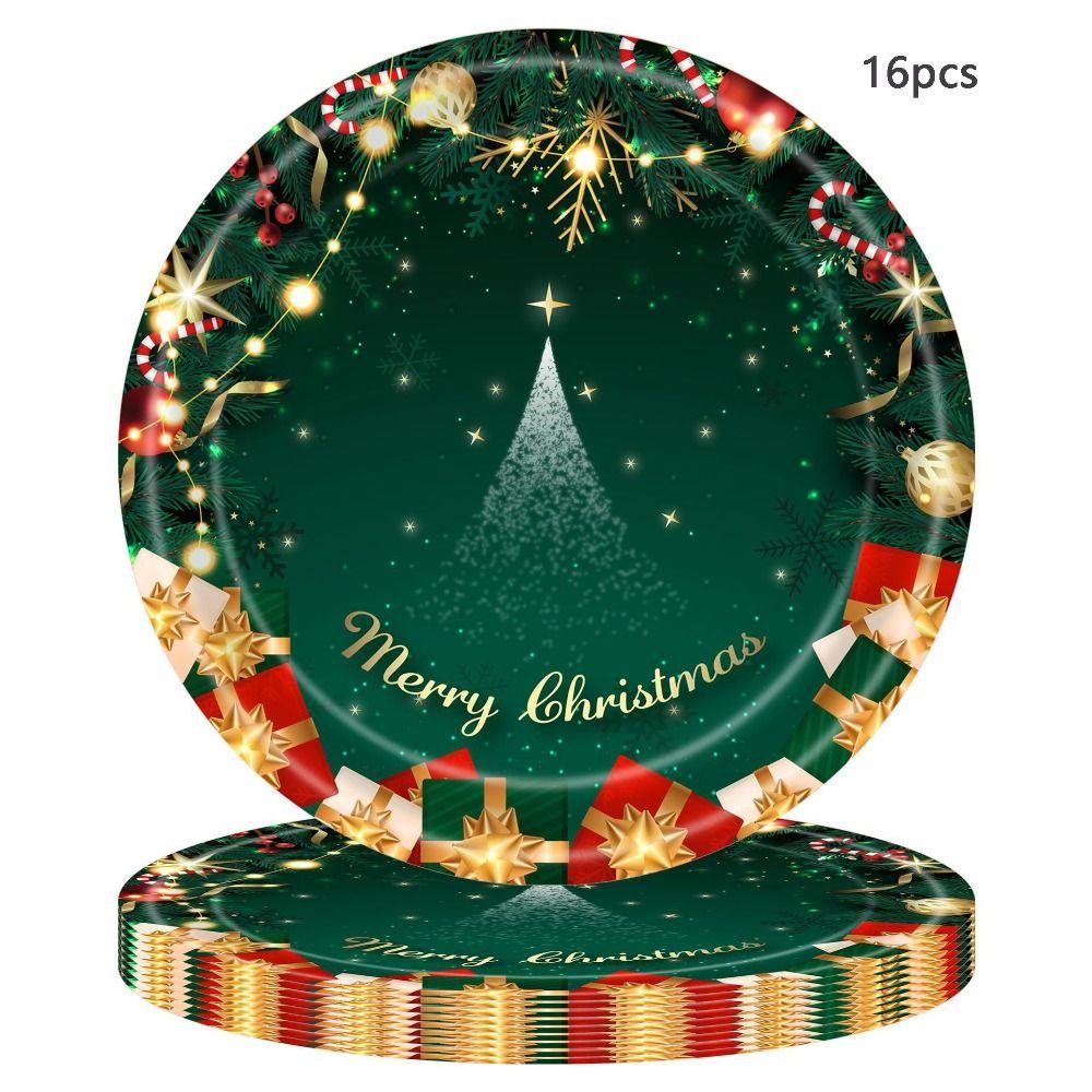 Бумажные принадлежности для рождественской вечеринки, 16 порций, тарелка, салфетки, скатерть, рождественская вечеринка
