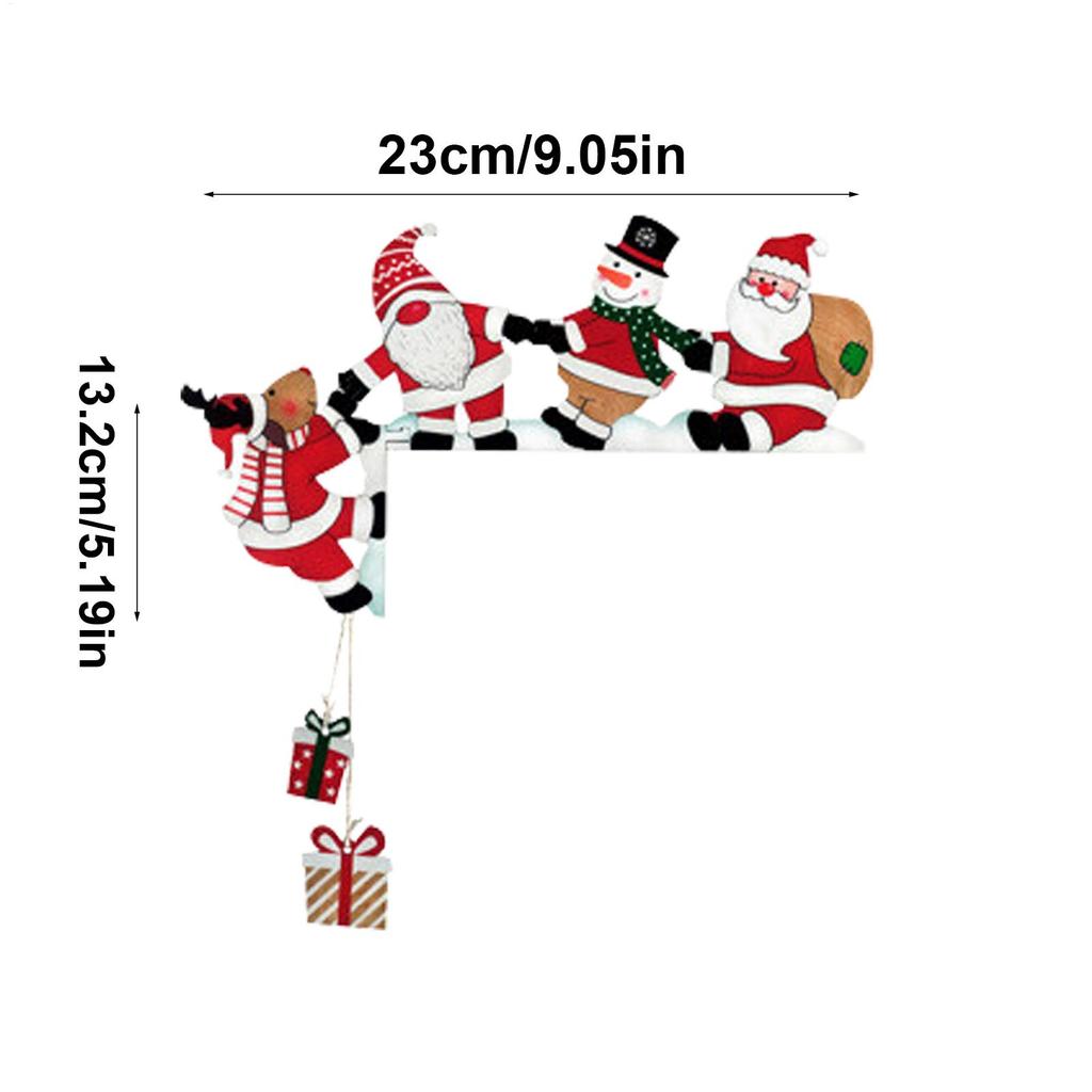 Christmas Door Corner Decor Holiday Door Frame Decoration Santa Snowman Elk Wall Retro Door Frame Decoration Wooden Ornament