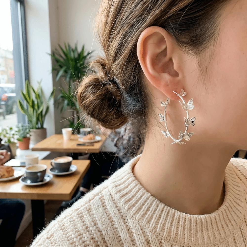 Creative Trendy Butterfly Hoop Earrings Elegant Oil Dripping Round Circle Earrings Geometry Metal Simple Statement Jewelry Women
