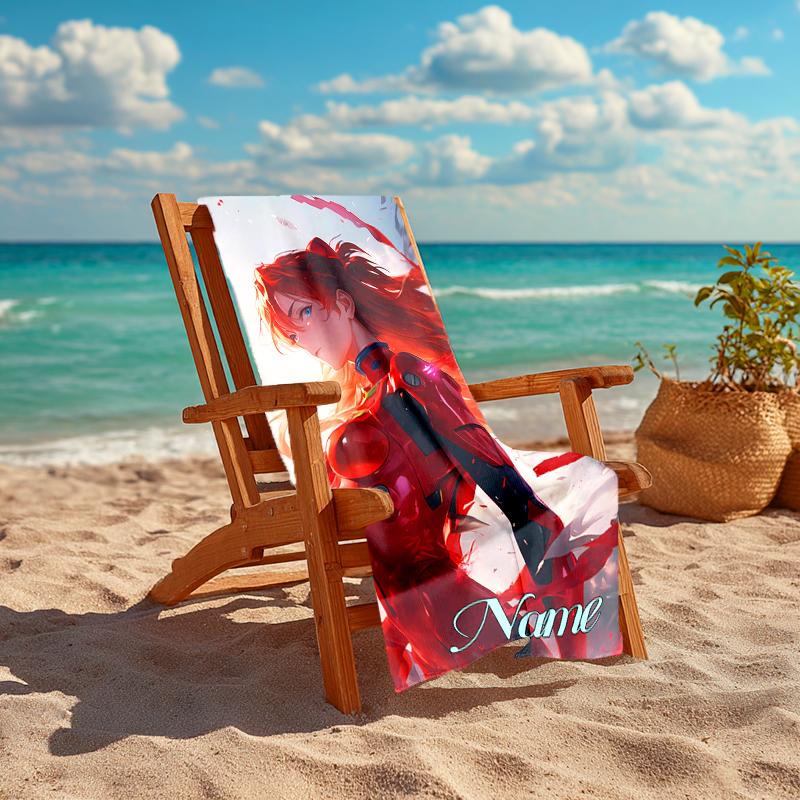 Personalized customized proof beach towel with Asuka Langley Soryu pattern - soft, absorbent, quick-drying, perfect swimming, camping&bathing