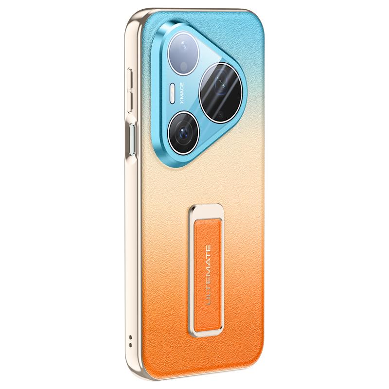 For Huawei Pura 90 Pro Max and Pura 90 Pro Case Shield Full Lens Protection Finger Grip Strap Metal Bracket Vegan Leather Cover