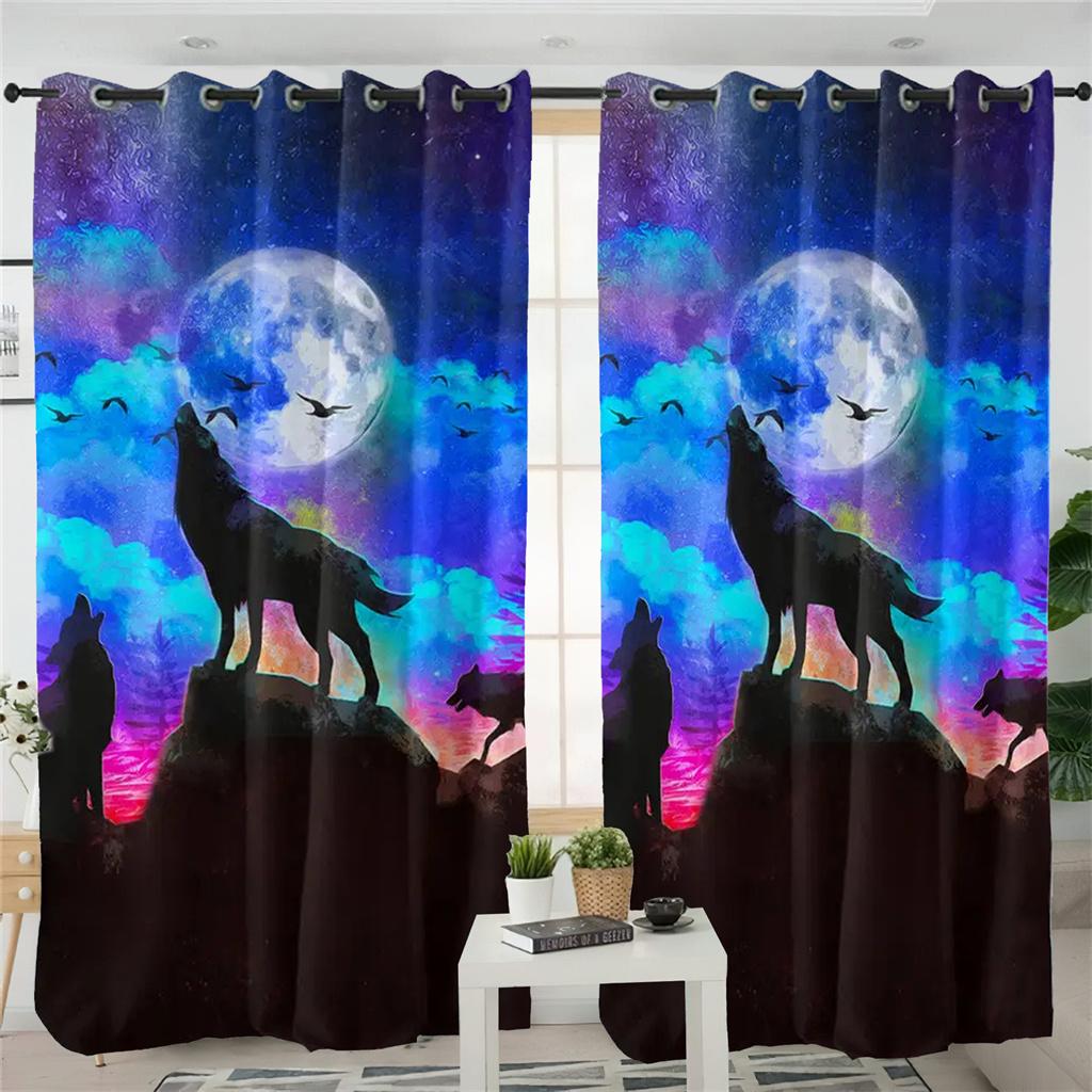 Шторы с изображением тотема в виде животного волка, черно-белые шторы с изображением волка, 2 панели, детская комната, гостиная, спальня, балкон, кабинет, декор