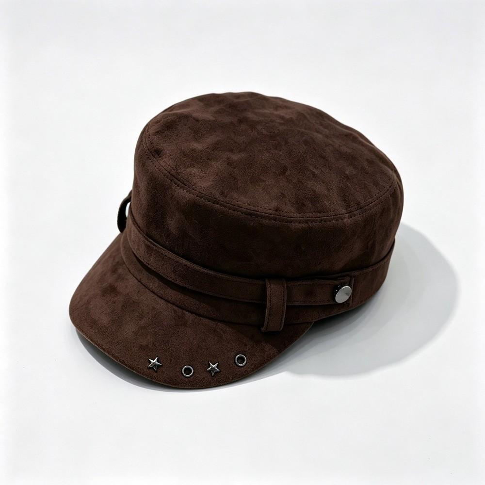 Solid Color Newsboy Peaked Cap Versatile Metal Rivet Hat Fashion Flat Top Hat Women