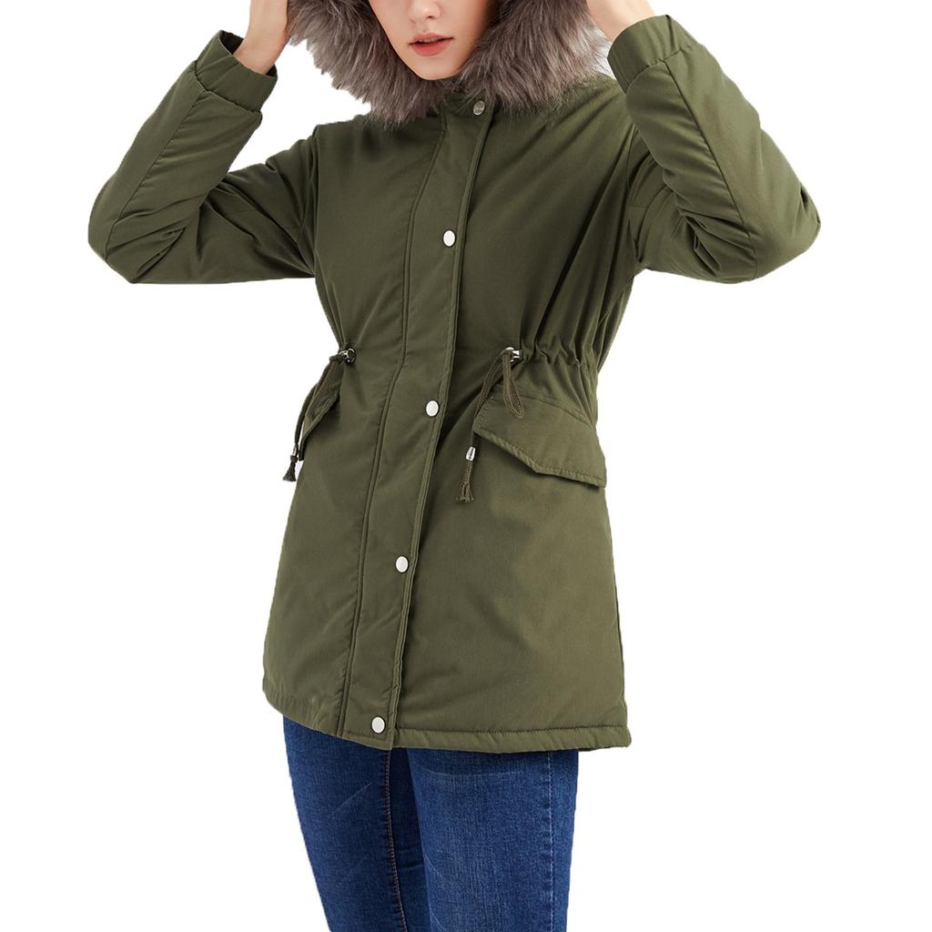 Women's Plus Velvet Hooded Collar Winter Mid-length Warm Coat Large Size Loose And Comfortable Cotton Jacket
