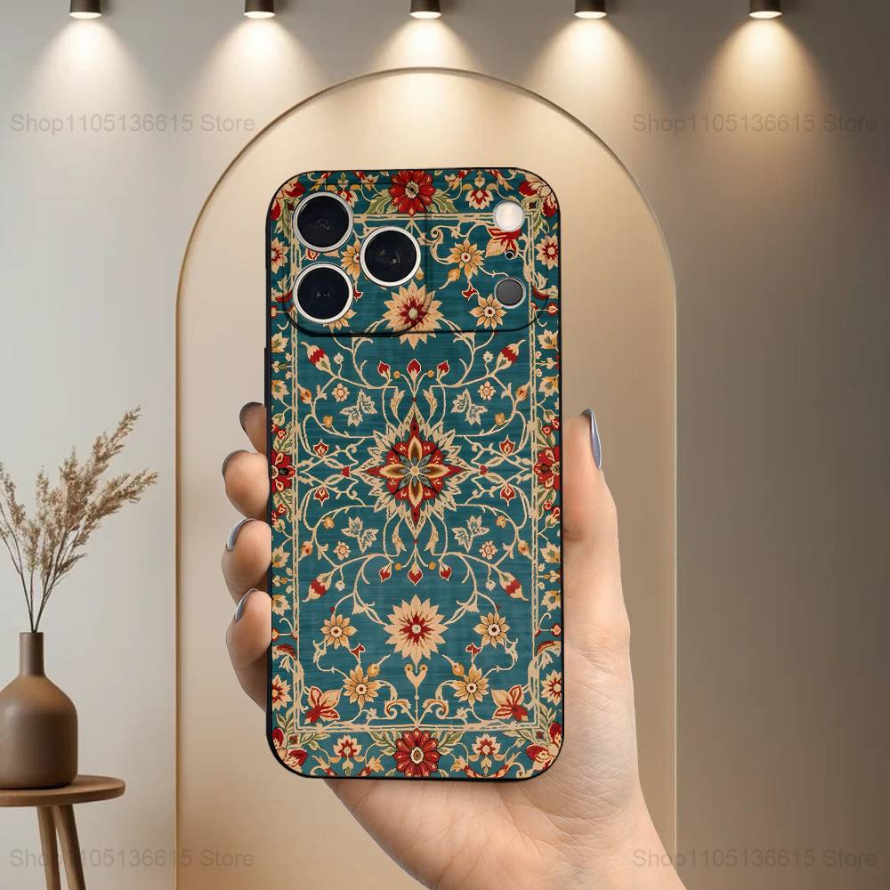 Чехол с цветочным узором в персидском стиле для iPhone 15,17,16,12,14,13,11,Plus,Pro Max,XS,X,Mini,8,7,XR,SE, Мягкий силикон, Черный