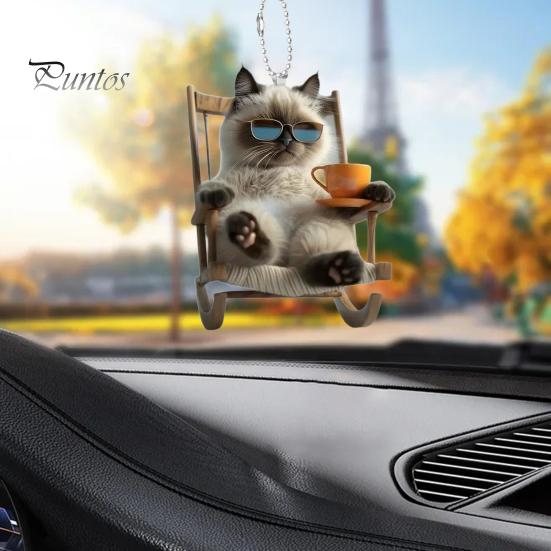 Кресло-качалка, подвесное украшение в виде кота, домашняя рождественская елка, зеркало заднего вида автомобиля, 2D, плоский акриловый котенок, подвесное украшение, мультяшное животное, кулон