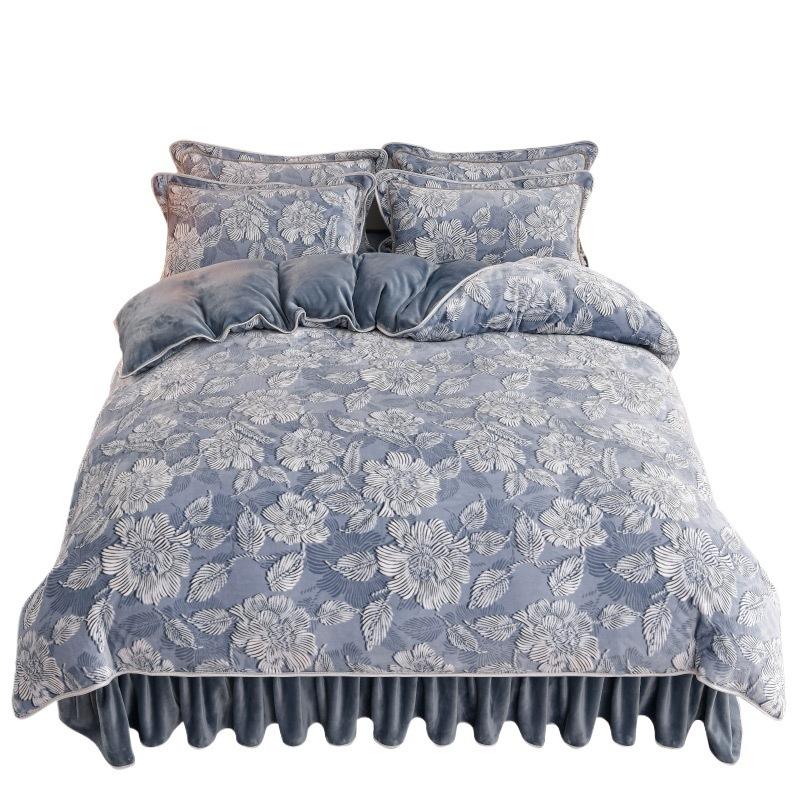 Light luxury high-end thickened milk fleece four-piece set, winter warm quilt cover, double-sided coral fleece anti-static three-piece set
